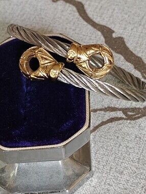 Authentic Philippe Charriol Stainless Steel Cable & Gold Plated Bypass Bracelet